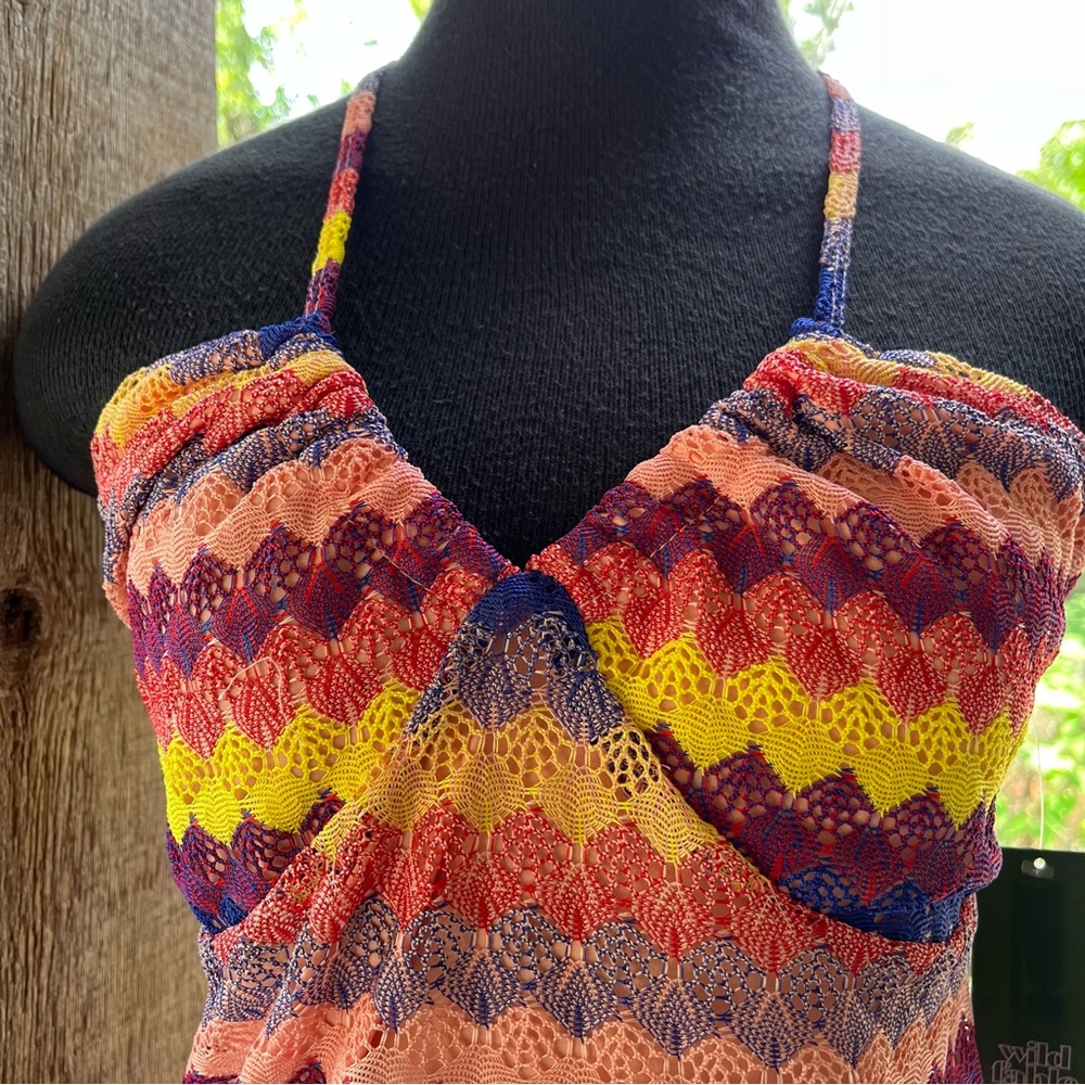 Wild Fable Halter Multi-Color Lace Overlay Strappy Backside Maxi Dress NWT M - Picture 3 of 9